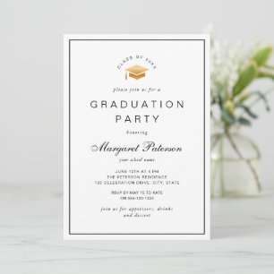 Simple Elegant Gold Grad Cap Graduation Party Invitation