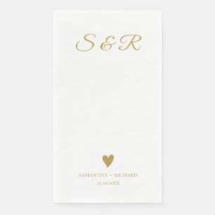 Simple Elegant Gold Heart Monogrammed Wedding  Napkin