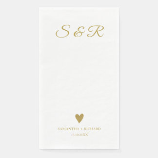 Simple Elegant Gold Heart Monogrammed Wedding  Napkin