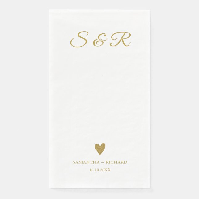 Simple Elegant Gold Heart Monogrammed Wedding  Napkin (Front)