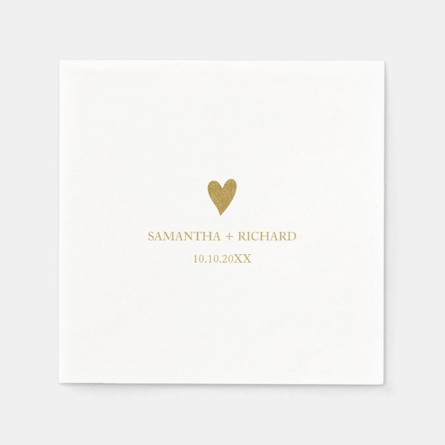 Simple Elegant Gold Heart Wedding Personalized  Napkin (Front)