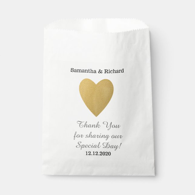 Simple Elegant Gold Heart Wedding Thank you Favour Bags (Front)