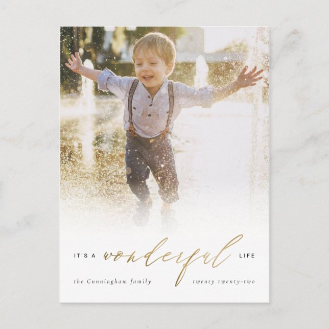 Simple Elegant Gold It's A Wonderful Life Photo Holiday Postcard (Front)