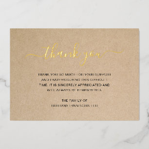 Simple Elegant Gold Kraft Funeral Thank You Card