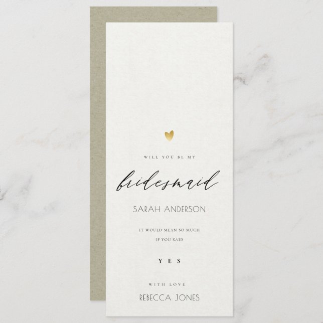SIMPLE ELEGANT GOLD KRAFT TYPOGRAPHY Bridesmaid Invitation (Front/Back)