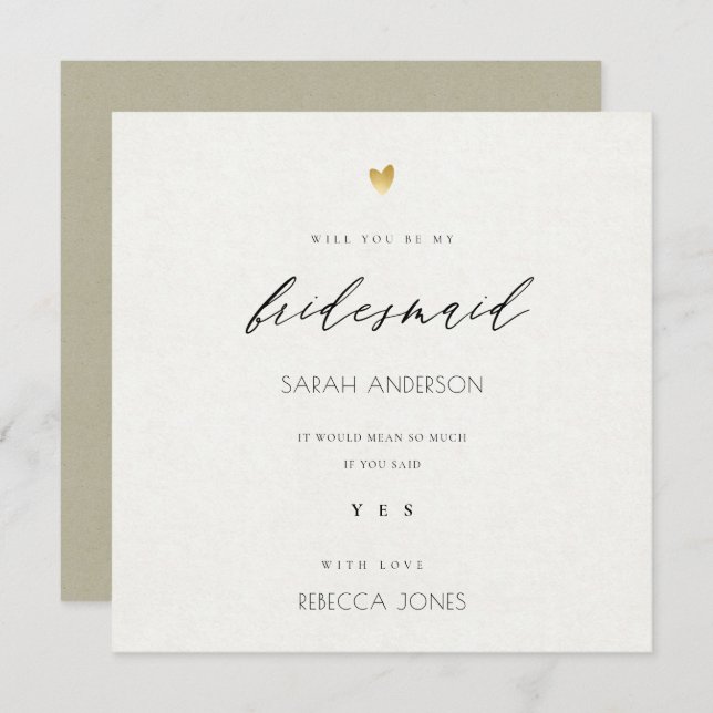 SIMPLE ELEGANT GOLD KRAFT TYPOGRAPHY bridesmaid Invitation (Front/Back)