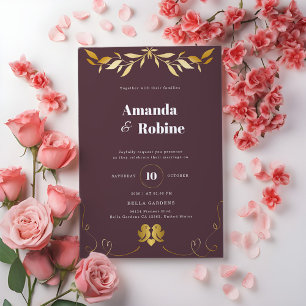 Simple Elegant Gold Leaf Wedding Invitation