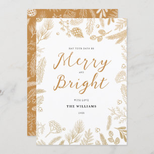 Simple Elegant Gold Merry and Bright Christmas Holiday Card