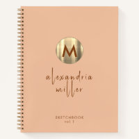 Simple Elegant Gold Monogram Peach Sketchbook