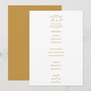 Simple Elegant Gold Monogram Wedding Menu Card