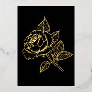 Simple Elegant Gold Rose Black Note Card