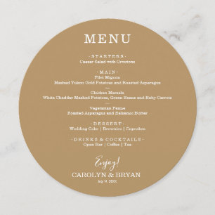 Simple Elegant Gold Round Wedding Dinner Menu
