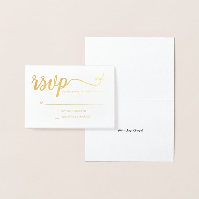 Simple Elegant gold RSVP script event Foil Card (Display)