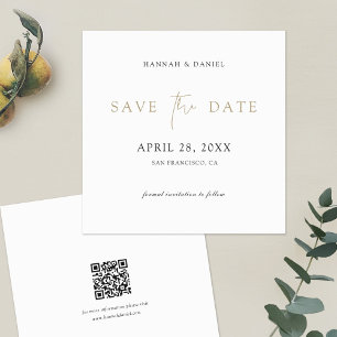 Simple Elegant Gold Save the Date with QR Code