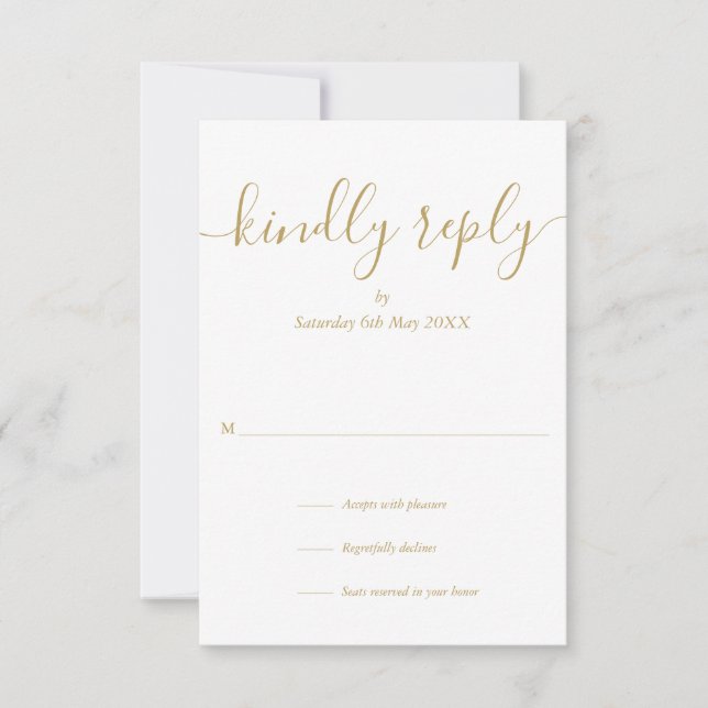 Simple Elegant Gold Script Kindly Reply RSVP Card (Front)