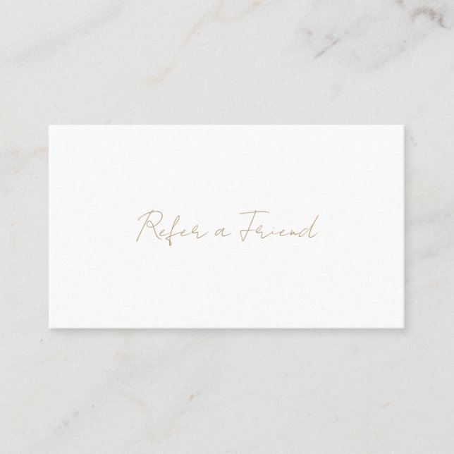 Simple Elegant Gold Script Minimalist Modern Referral Card (Front)