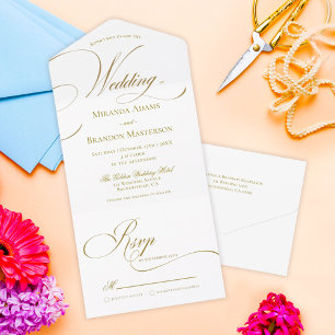 Simple Elegant Gold Script Wedding All In One Invitation