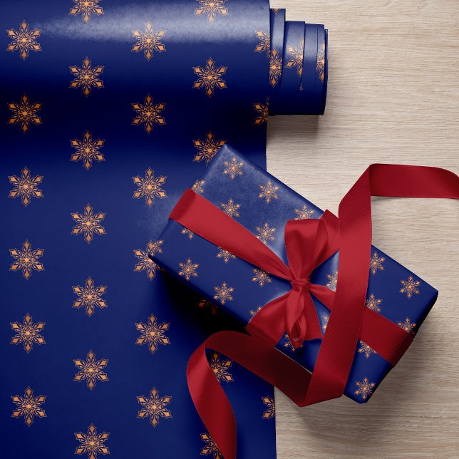 Simple elegant gold snowflakes navy Christmas Wrapping Paper (Creator Uploaded)