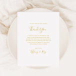 Simple Elegant Gold Thank You Reception Card<br><div class="desc">This simple elegant gold thank you reception card is perfect for your modern minimalist white and gold wedding. The design features minimal contemporary gold font accompanied by formal calligraphy. Keep it as is,  or choose to personalise it with your own artwork or photos!</div>