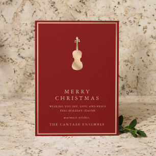 Simple Elegant Gold Violin Musical Christmas Holiday Card