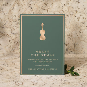 Simple Elegant Gold Violin Musical Christmas Holiday Card