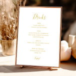 Simple Elegant Gold Wedding Drinks Menu Sign<br><div class="desc">This simple elegant gold wedding drinks menu sign is perfect for your modern minimalist white and gold wedding. The design features minimal contemporary gold font accompanied by formal calligraphy. Keep it as is,  or choose to personalise it with your own artwork or photos!</div>
