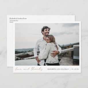 Simple Elegant Gold Wedding Photo Thank You Postcard