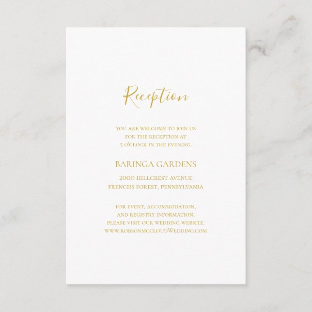 Simple Elegant Gold Wedding Reception Card (Front)
