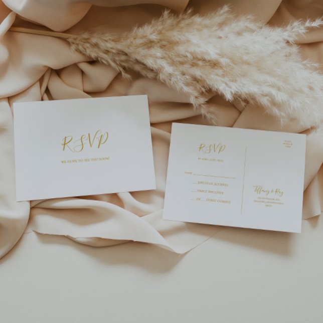 Simple Elegant Gold Wedding RSVP Postcard (Creator Uploaded)