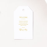 Simple Elegant Gold Wedding Welcome Gift Tags<br><div class="desc">These simple elegant gold wedding welcome gift tags are perfect for your modern minimalist white and gold wedding. The design features minimal contemporary gold font accompanied by formal calligraphy. Keep it as is,  or choose to personalise it with your own artwork or photos!</div>