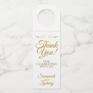 Simple Elegant Gold & White Wedding Thank You Bottle Tag
