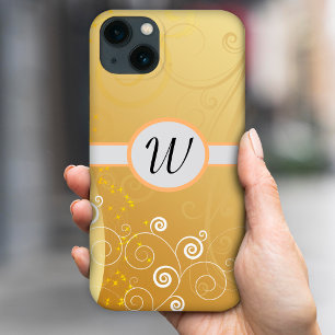 Simple elegant golden and white swirls, monogram Case-Mate iPhone case