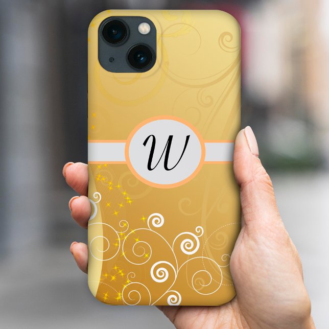 Simple elegant golden and white swirls, monogram Case-Mate iPhone case (Creator Uploaded)