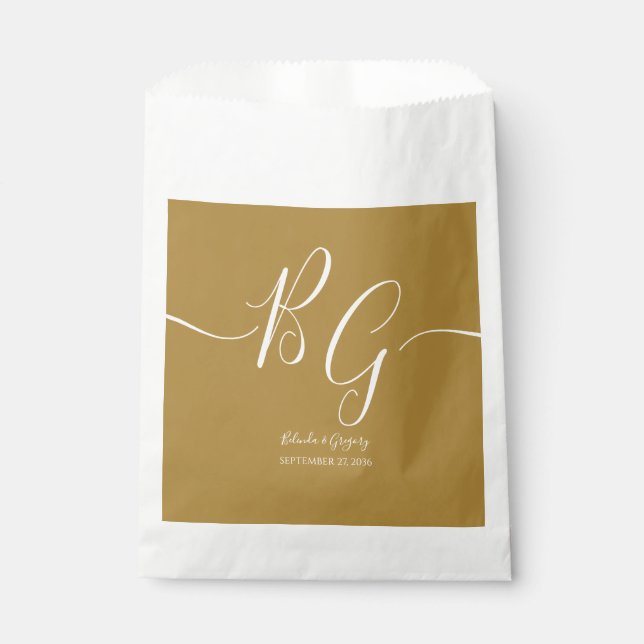Simple Elegant Golden Initials Wedding  Favour Bags (Front)