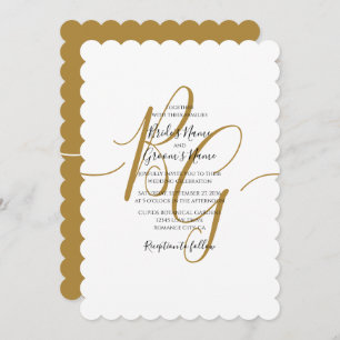 Simple Elegant Golden Initials Wedding Invitations