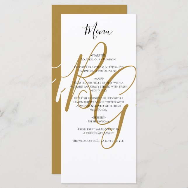 Simple Elegant Golden Initials Wedding Menu (Front/Back)