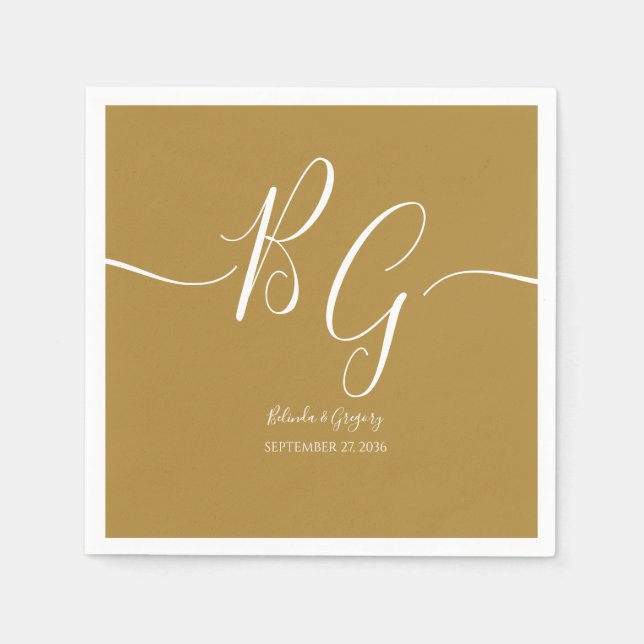 Simple Elegant Golden Initials Wedding Napkin (Front)