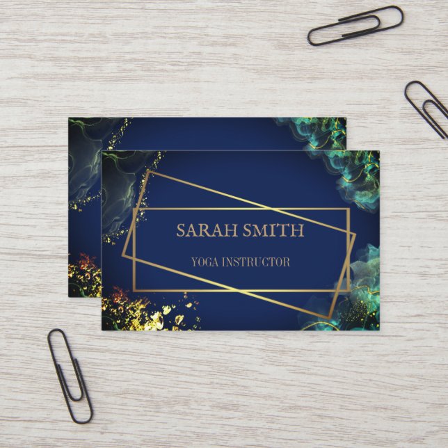 Simple Elegant Golden Yoga Instructor Business Card (Front/Back In Situ)