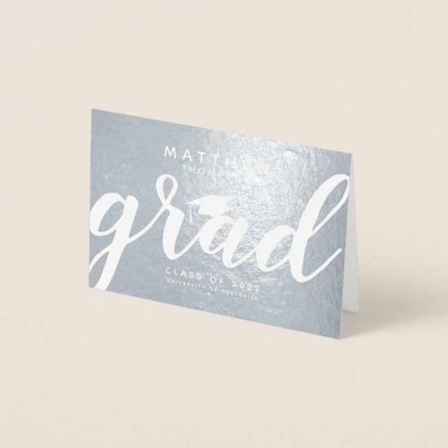 Simple Elegant Grad Silver Foil Greeting Card (Front)