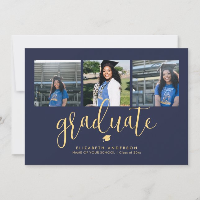 Simple Elegant Graduate 3 Photo Collage Graduation Invitation (Front)