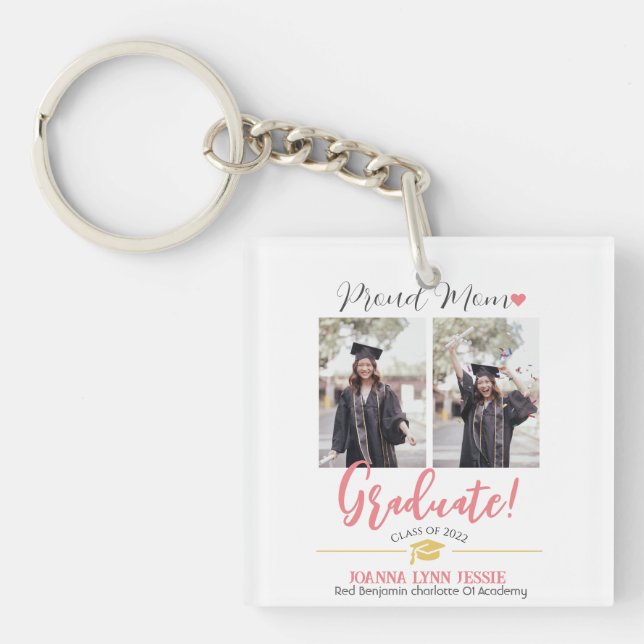 Simple Elegant Graduation gold Cap Thanks Script  Key Ring (Front)