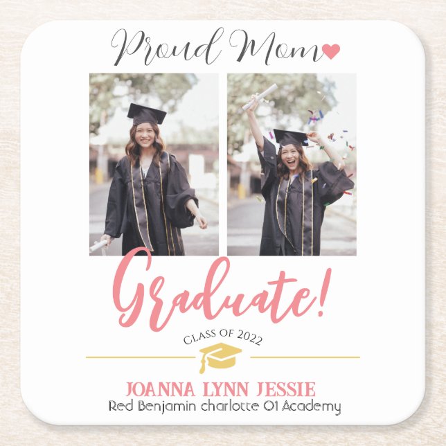 Simple Elegant Graduation gold Cap Thanks Script  Square Paper Coaster (Front)