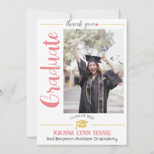 Simple Elegant Graduation gold Cap Thanks Script T Thank You Card