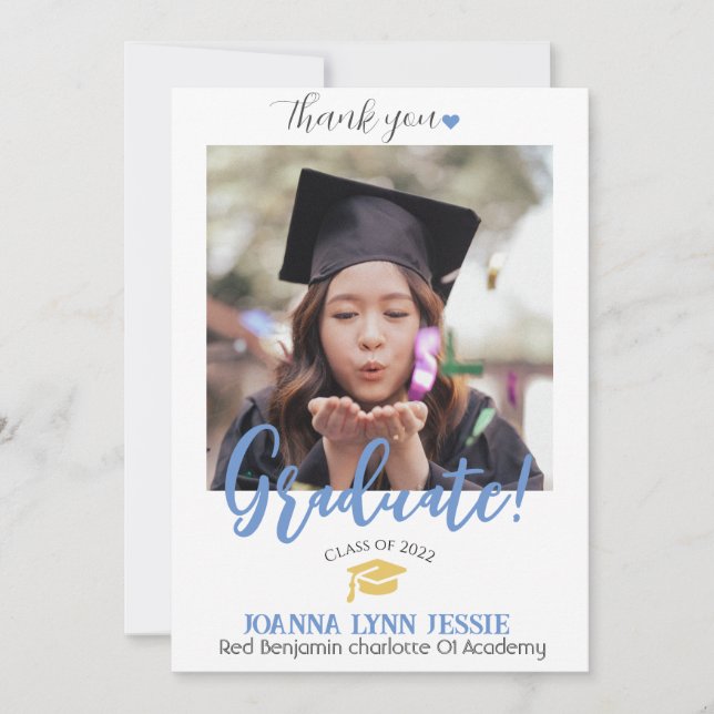 Simple Elegant Graduation gold Cap Thanks Script Thank You Card (Front)