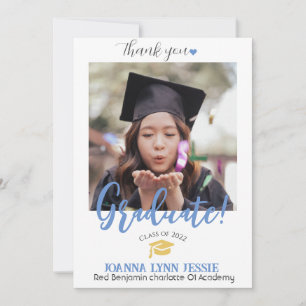 Simple Elegant Graduation gold Cap Thanks Script Thank You Card
