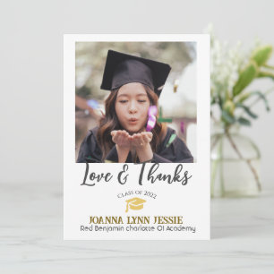 Simple Elegant Graduation gold Cap Thanks Script Thank You Card