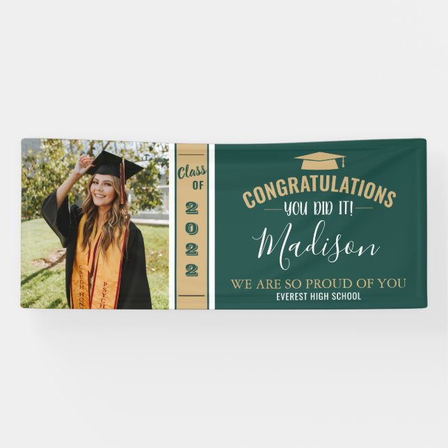 Simple Elegant Green 1 Photo Graduation Banner (Horizontal)