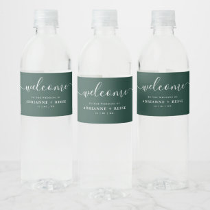 Simple Elegant Green and White Wedding  Water Bott Bottle Label