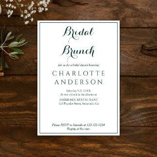 Simple Elegant Green  Bridal Shower Bridal Brunch Invitation
