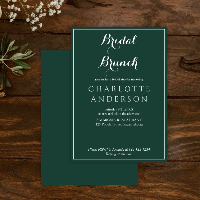 Simple Elegant Green Bridal Shower Bridal Brunch Invitation (Creator Uploaded)